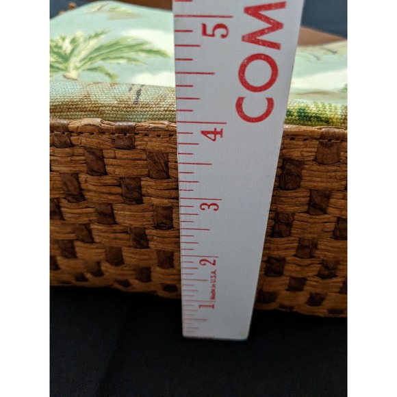 New Vintage Fossil Beach Print Shoulder Purse Bag Canvas Woven Rattan Detail - Picture 4 of 8